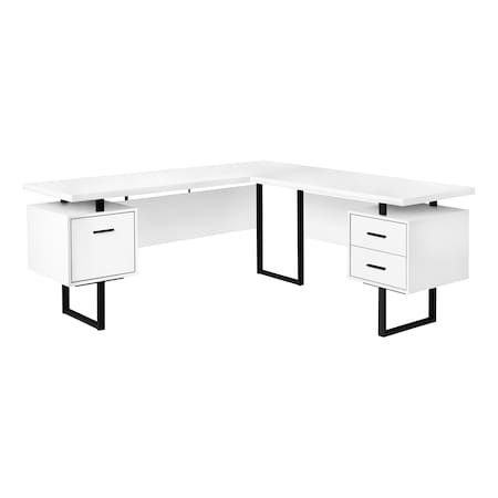 Monarch Specialties Computer Desk, Home Office, Corner, Storage Drawers, 70"L, L Shape, Work, Laptop, Metal, White I 7616
